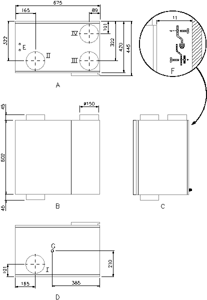 Ecovent HR CF 3-1 Lüftungsgerät
Geräte Variante mit 3 Anschlüße oben, 1 Anschlüss unten. Eine von 3 Varianten für verschiedene Einbausituationen.